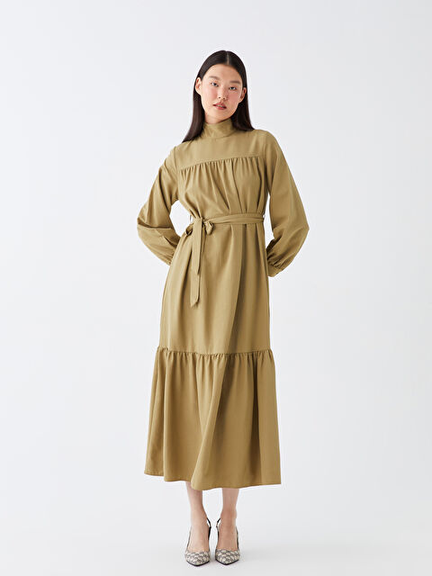 LCW Modest Dik Yaka Düz Uzun Kollu Oversize Kadın Elbise - W3FO10Z8-VHK