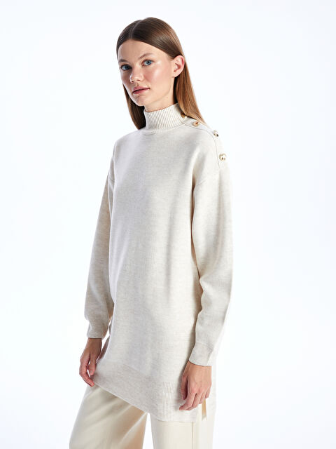 LCW Modest Yarım Balıkçı Yaka Düz Uzun Kollu Kadın Triko Tunik - W3FP77Z8-R9J