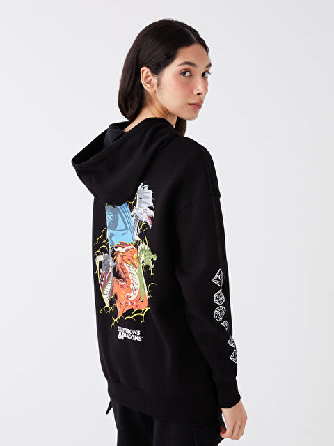 XSIDE Dragon Baskılı Uzun Kollu Oversize Kadın Hoodie - W3FQ81Z8-CVL
