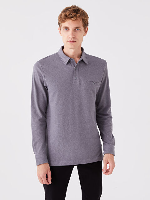 LCWAIKIKI Classic Polo Yaka Uzun Kollu Erkek Sweatshirt - W3FY12Z8-MKJ