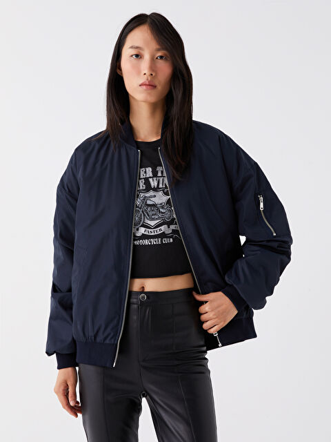 LCW Vision Kolej Yaka Düz Uzun Kollu Kadın Şişme Mont - W3FY21Z8-VD4