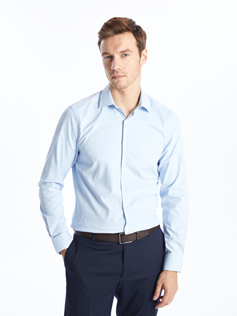 LCW BUSINESS Slim Fit Uzun Kollu Armürlü Erkek Gömlek - W3G106Z8-Y2X