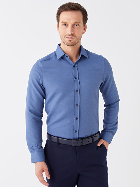 LCW BUSINESS Slim Fit Uzun Kollu Armürlü Erkek Gömlek - W3G112Z8-VD4