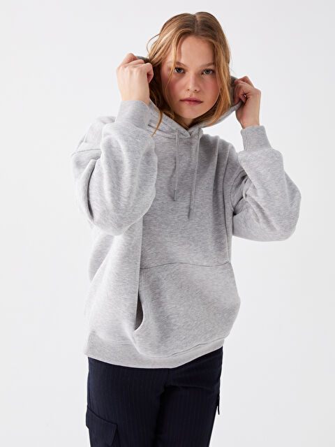 LCW Vision Düz Oversize Kadın Kalın Hoodie - W3G217Z8-EEZ