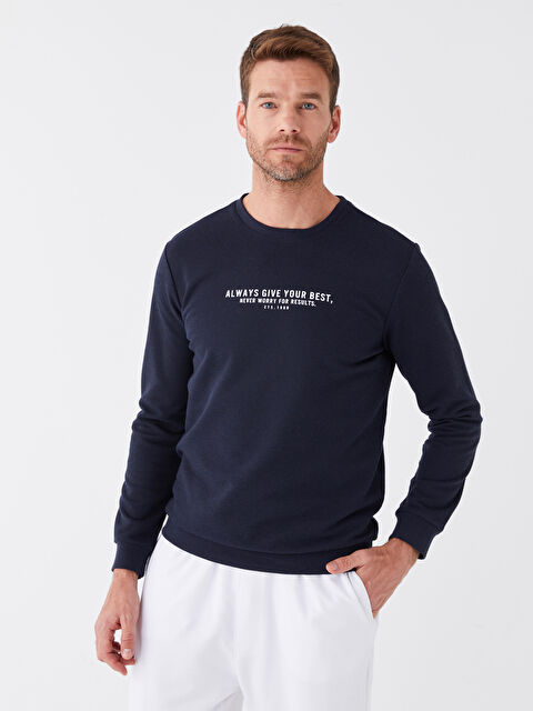 LCWAIKIKI Classic Bisiklet Yaka Uzun Kollu Baskılı Erkek Sweatshirt - W3G264Z8-DWP