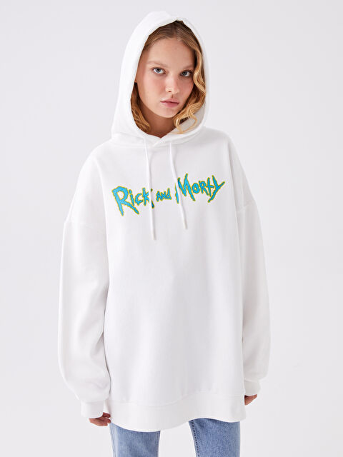 XSIDE Rick and Morty Baskılı Oversize Kadın Kalın Hoodie - W3G424Z8-RFC