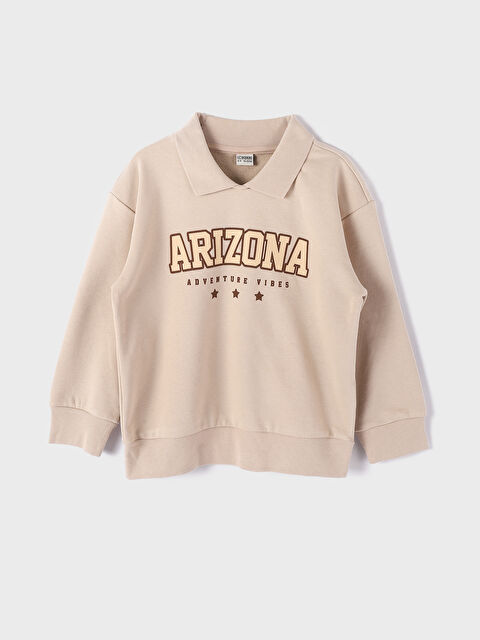 LCW Kids Polo Neck Printed Long Sleeve Girl Sweatshirt - W3G476Z4-VED