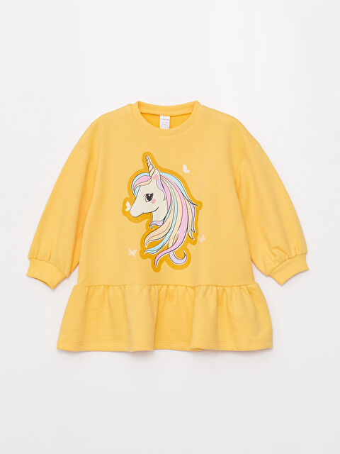 LCW baby Bisiklet Yaka Desenli Kız Bebek Elbise - W3G764Z1-FYF