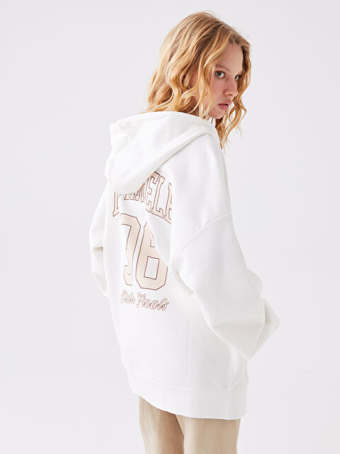 XSIDE Hooded Printed Oversize Women's Thick Zip-Up Sweatshirt - W3G819Z8-KE8