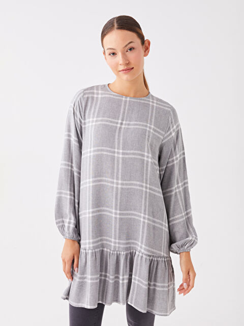 LCWAIKIKI Classic Bisiklet Yaka Ekose Uzun Kollu Kadın Tunik - W3G856Z8-LMK