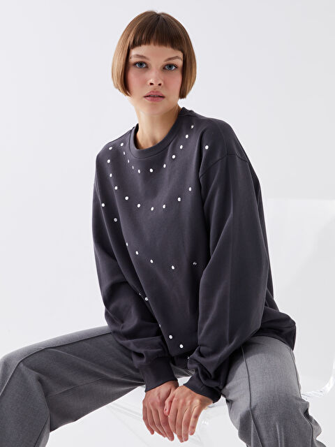 LCW Vision Bisiklet Yaka Baskılı Uzun Kollu Kadın Sweatshirt - W3GA06Z8-R34