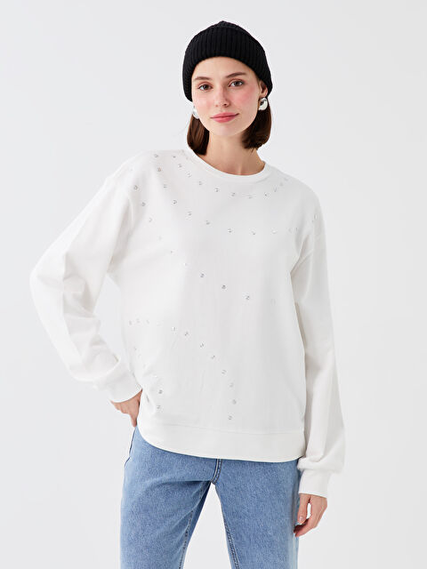 LCW Vision Bisiklet Yaka Baskılı Uzun Kollu Kadın Sweatshirt - W3GA06Z8-R9J