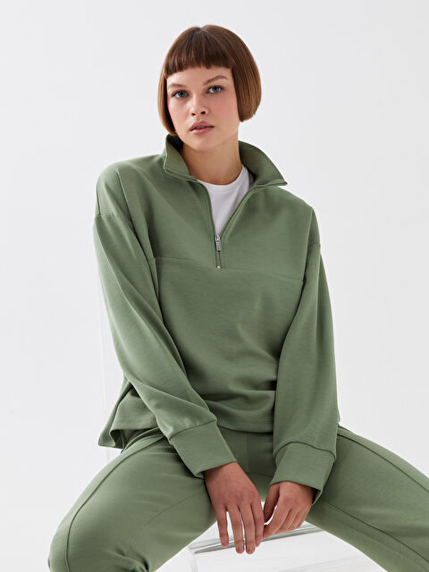 LCW Vision Dik Yaka Düz Uzun Kollu Kadın Sweatshirt - W3GA61Z8-GX7