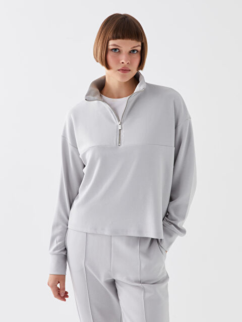 LCW Vision Dik Yaka Düz Uzun Kollu Kadın Sweatshirt - W3GA61Z8-SBS