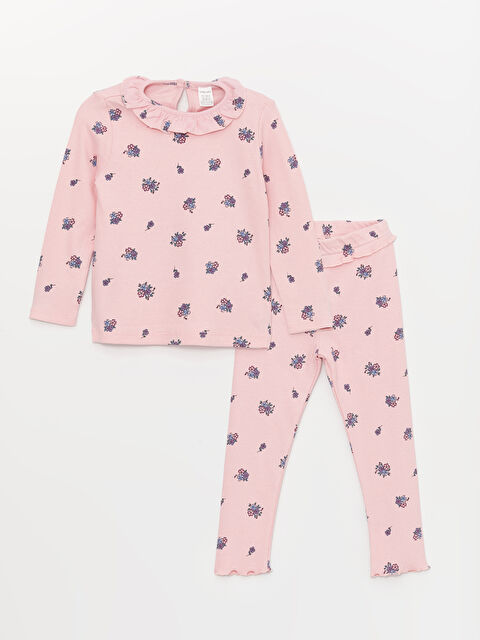 LCW Kids Bisiklet Yaka Uzun Kollu Baskılı Kız Çocuk Tişört ve Tayt 2'li Takım - W3GC17Z1-LT4