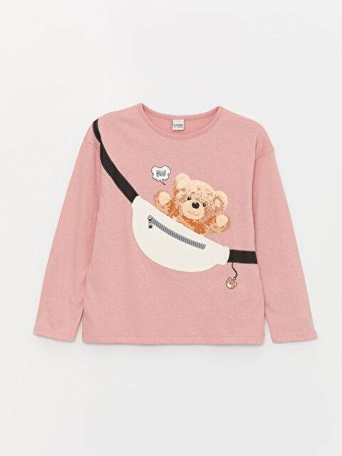 LCW Kids Crew Neck Printed Long Sleeve Girls' T-Shirt - W3GD37Z4-FFK