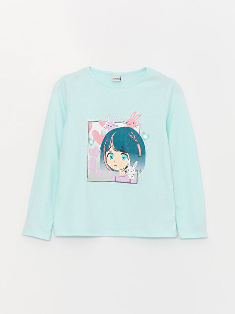 LCW Kids Crew Neck Printed Long Sleeve Girls' T-Shirt - W3GD39Z4-FVE