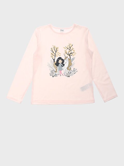 LCW Kids Crew Neck Printed Long Sleeve Girls' T-Shirt - W3GD43Z4-FUJ