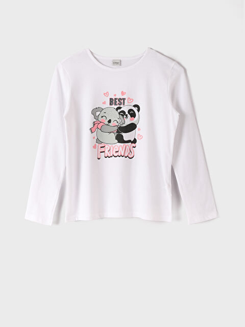 LCW Kids Crew Neck Printed Long Sleeve Girls' T-Shirt - W3GD44Z4-R9J