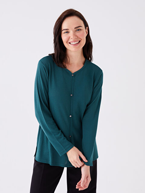 LCW Grace V Yaka Düz Uzun Kollu Kadın Bluz - W3GD94Z8-HGH