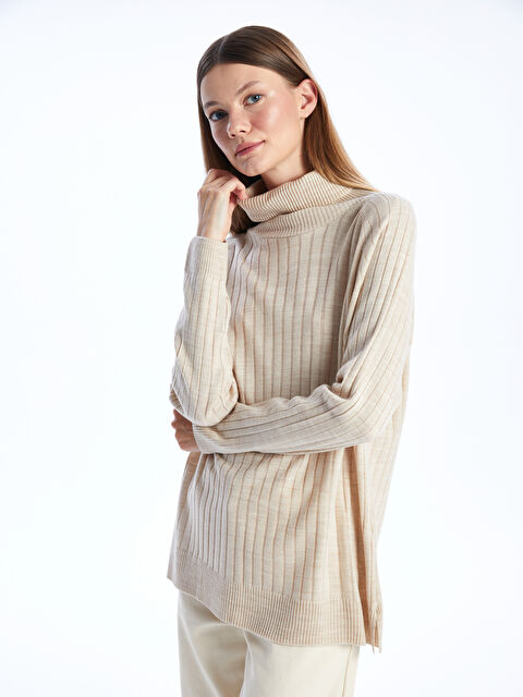 LCW Modest Turtleneck Straight Long Sleeve Oversize Women's Knitwear Tunic - W3GE98Z8-L8Q