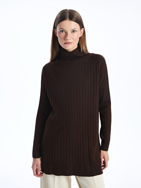 LCW Modest Turtleneck Straight Long Sleeve Oversize Women's Knitwear Tunic - W3GE98Z8-VDQ