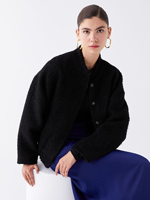 LCW Vision Dik Yaka Düz Uzun Kollu Kadın Tüvit Ceket - W3GF91Z8-CVL