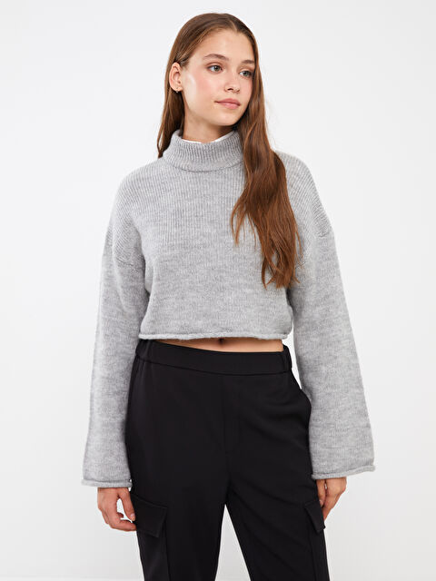 LCW Vision Yarım Balıkçı Yaka Düz Uzun Kollu Crop Kadın Triko Kazak - W3GF93Z8-LAL