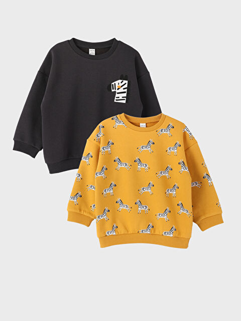 LCW baby Crew Neck Long Sleeve Printed Baby Boy Sweatshirt 2-Pack - W3GO07Z1-HEF