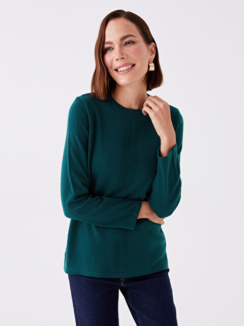 LCW Grace Bisiklet Yaka Nakışlı Kadın Triko Kazak - W3GV56Z8-V63