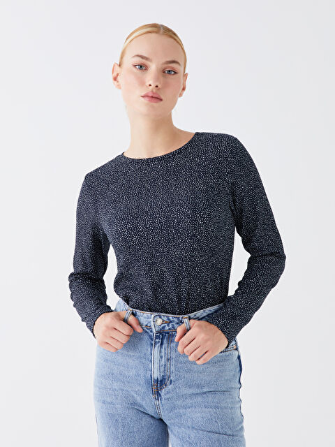 LCWAIKIKI Basic Bisiklet Yaka Puantiyeli Uzun Kollu Kadın Bluz - W3H206Z8-LSJ