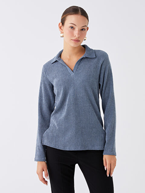 LCWAIKIKI Basic Polo Yaka Düz Uzun Kollu Kadın Tişört - W3H218Z8-H8X