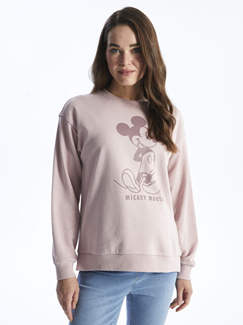 LCWAIKIKI Maternity Bisiklet Yaka Mickey Mouse Baskılı Uzun Kollu Hamile Sweatshirt - W3H268Z8-FHP