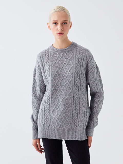 XSIDE Bisiklet Yaka Kendinden Desenli Uzun Kollu Kadın Triko Kazak - W3H454Z8-V8T