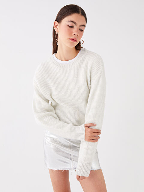 XSIDE Bisiklet Yaka Crop Kadın Triko Kazak - W3H468Z8-R9J