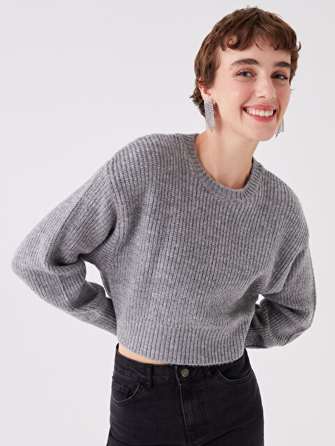 XSIDE Bisiklet Yaka Crop Kadın Triko Kazak - W3H468Z8-D5P