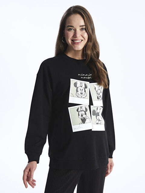 LCWAIKIKI Maternity Bisiklet Yaka Minnie Mouse Baskılı Uzun Kollu Oversize Hamile Sweatshirt - W3H493Z8-HPT