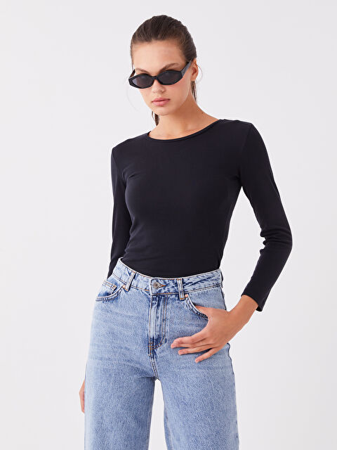 XSIDE Bisiklet Yaka Düz Uzun Kollu Kadın Tişört - W3H506Z8-CVL