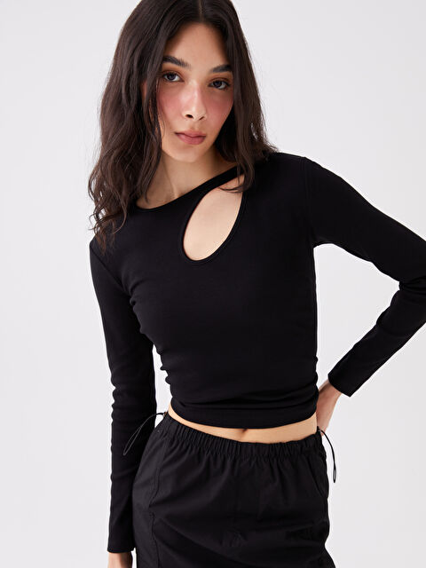 LCW Vision Bisiklet Yaka Düz Uzun Kollu Kadın Tişört - W3H513Z8-CVL