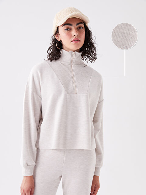 LCW Vision Dik Yaka Düz Uzun Kollu Oversize Kadın Triko Kazak - W3H530Z8-L8Q