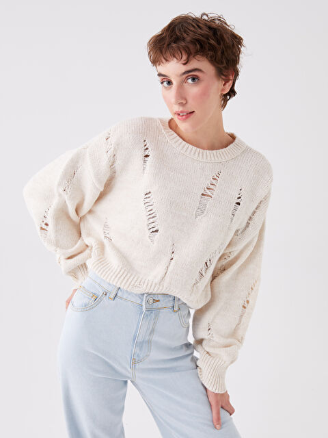 XSIDE Bisiklet Yaka Kendinden Desenli Uzun Kollu Kadın Triko Kazak - W3H682Z8-RFC