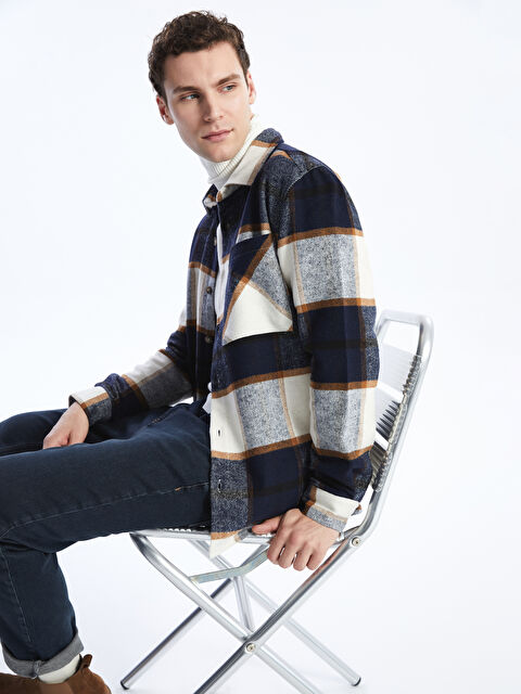 XSIDE کراس فڵانێل قۆڵ درێژ چوارخانە فیتی ڕاحەت بۆ پیاوان - W3H727Z8-LN4