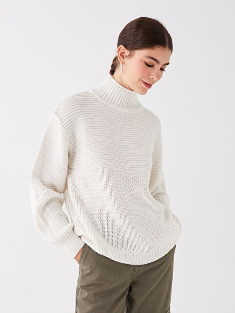 LCW Vision Yarım Balıkçı Yaka Oversize Kadın Triko Kazak - W3H775Z8-R9J