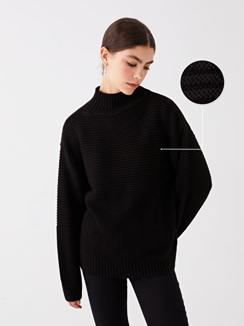 LCW Vision Yarım Balıkçı Yaka Oversize Kadın Triko Kazak - W3H775Z8-CVL