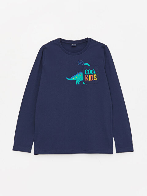 LCW ECO Bisiklet Yaka Baskılı Uzun Kollu Erkek Çocuk Tişört - W3H784Z4-V2Y