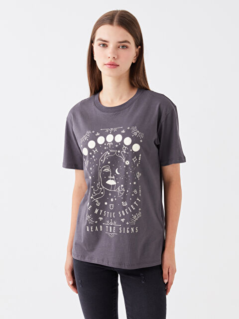 LCW Vision Bisiklet Yaka Baskılı Kısa Kollu Kadın Tişört - W3H986Z8-JNL