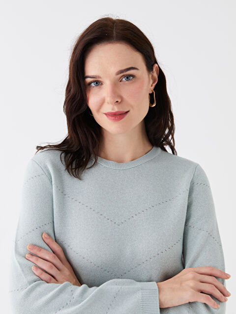 LCW Grace Bisiklet Yaka Desenli Uzun Kollu Kadın Triko Kazak - W3H988Z8-VFM