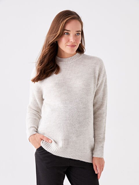 LCWAIKIKI Maternity Bisiklet Yaka Düz Uzun Kollu Hamile Triko Kazak - W3HA05Z8-L8Q