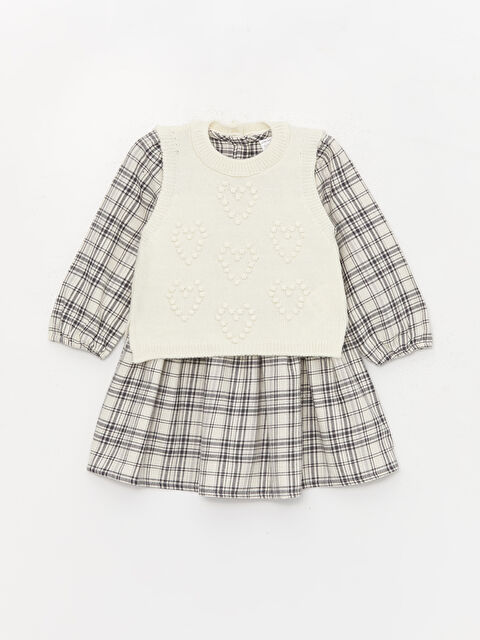 LCW baby Bisiklet Yaka Uzun Kollu Kız Bebek Elbise ve Triko Süveter 2'li Takım - W3HA08Z1-LEG