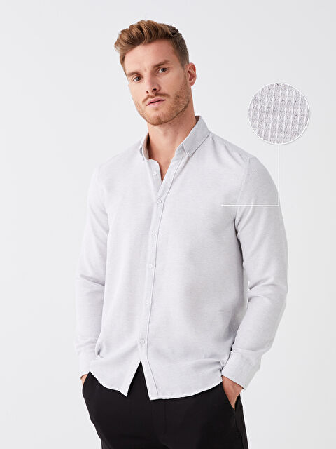 LCW Vision Slim Fit Uzun Kollu Armürlü Erkek Gömlek - W3HA78Z8-G2Y